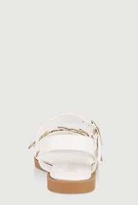 Womens Toddler Girls Rhinestone Studded Floral Ankle Strap Sandals, White,