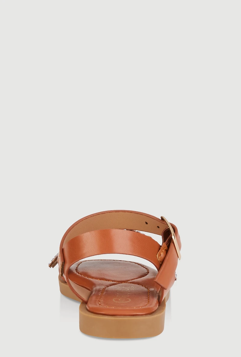 Womens Toddler Girls Rhinestone Studded Floral Ankle Strap Sandals,