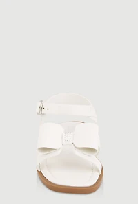 Womens Girls Faux Leather Bow Band Ankle Strap Sandals, White, Size 3