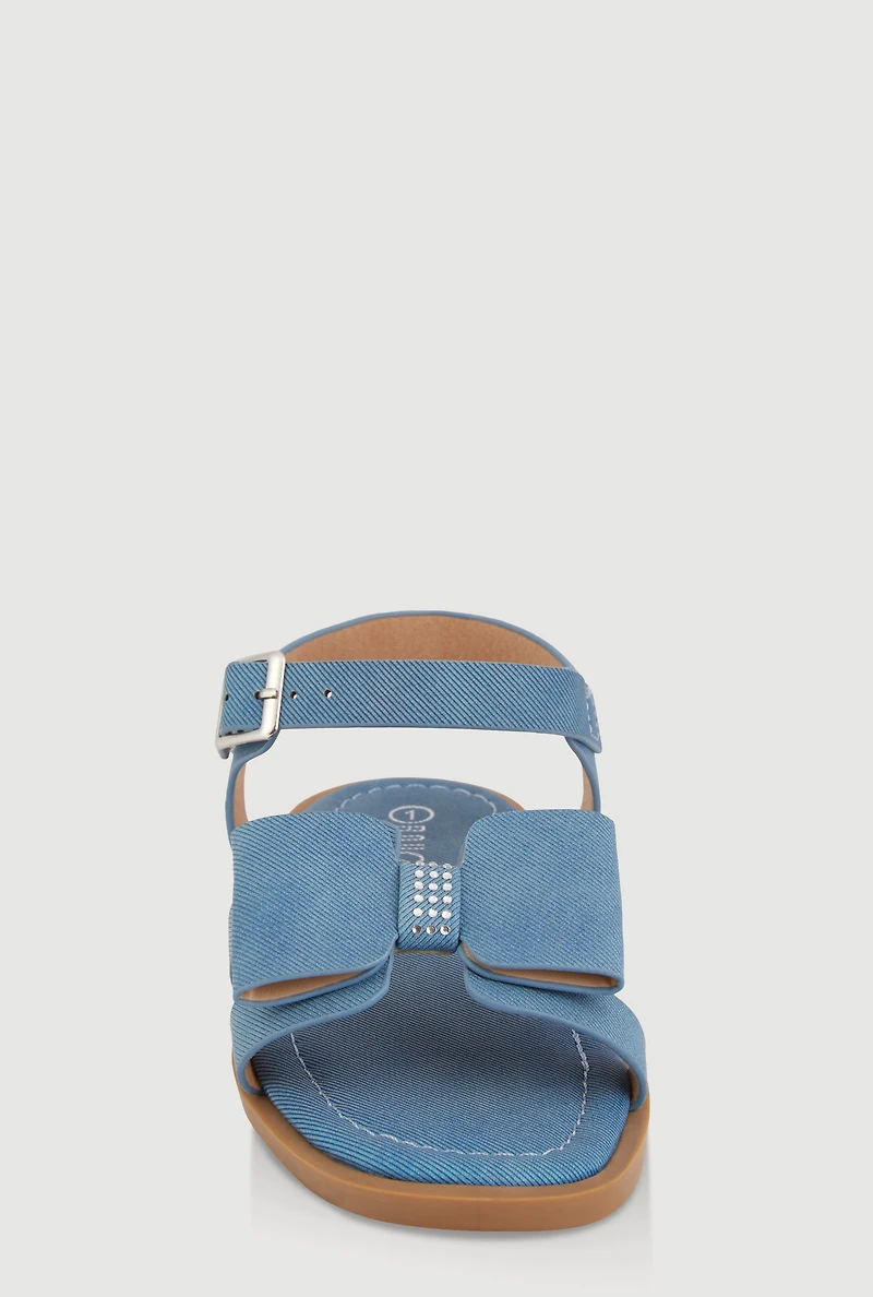 Girls Faux Leather Bow Band Ankle Strap Sandals