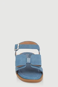 Girls Faux Leather Bow Band Ankle Strap Sandals