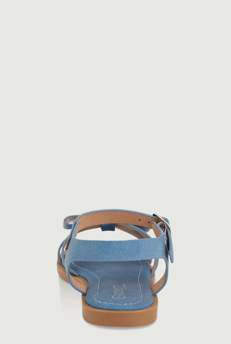 Girls Faux Leather Bow Band Ankle Strap Sandals