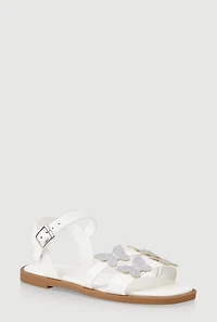 Womens Girls Glitter Butterfly Sandals, White,