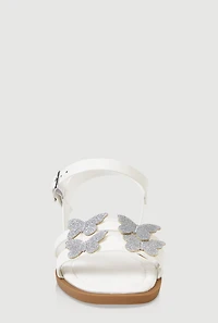 Womens Girls Glitter Butterfly Sandals, White,