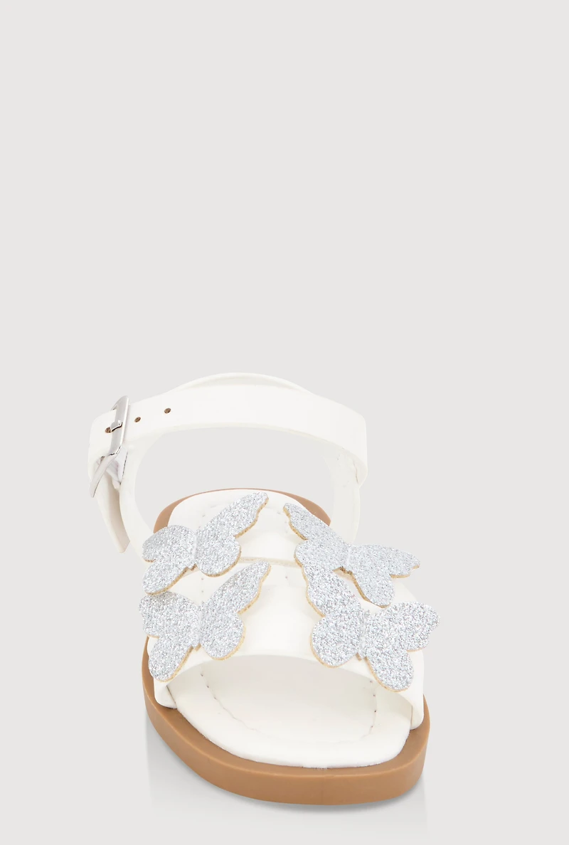 Womens Toddler Girls Glitter Butterfly Buckle Strap Sandals, White, Size 10