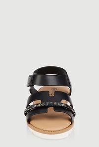 Womens Toddler Girls Rhinestone Detail H Band Sandals, Black,