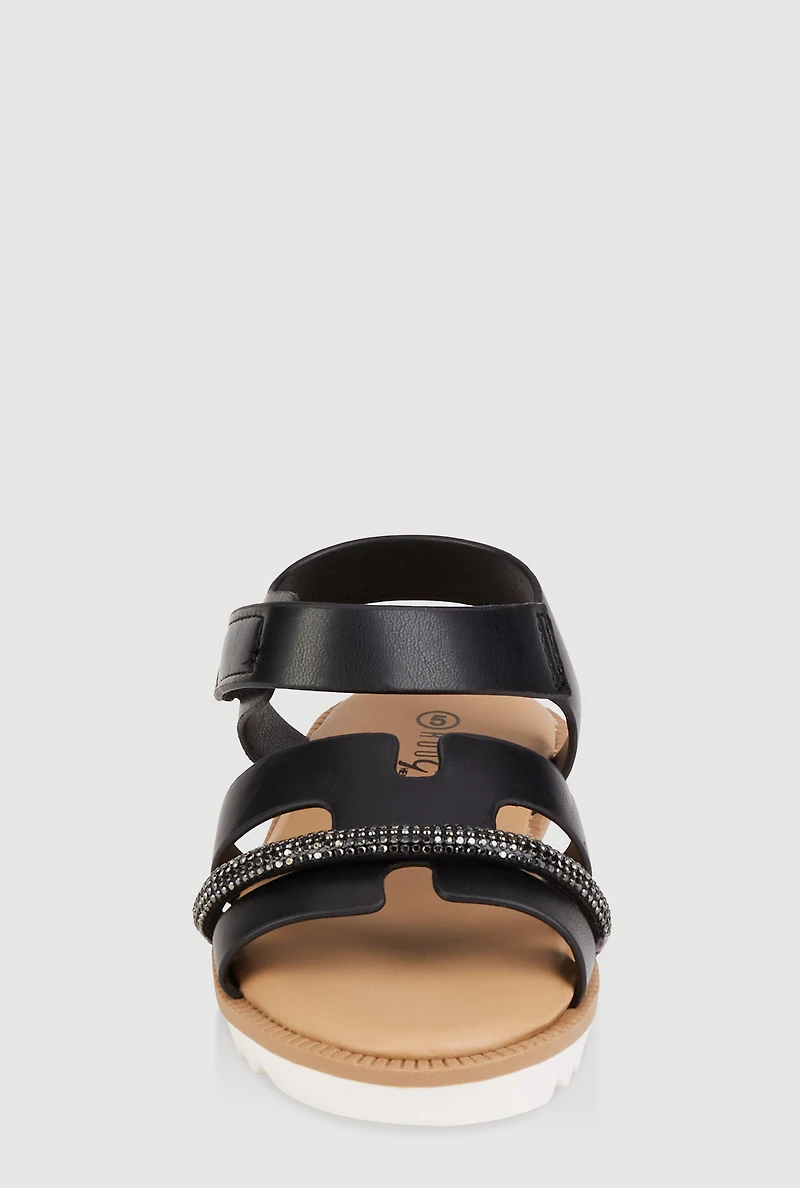 Toddler Girls Rhinestone Detail H Band Sandals