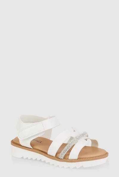 Womens Toddler Girls Rhinestone Detail H Band Sandals, White, Size 10