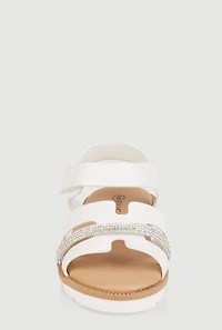 Womens Toddler Girls Rhinestone Detail H Band Sandals, White, Size 10