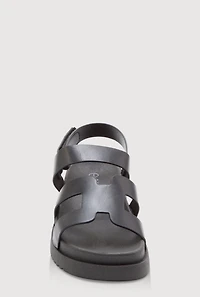 Womens Girls Faux Leather H Band Velcro Strap Footbed Sandals, Black, Size 12