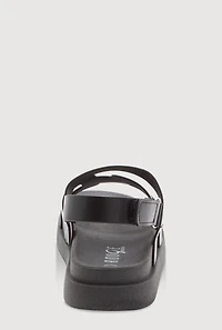 Womens Girls Faux Leather H Band Velcro Strap Footbed Sandals, Black, Size 12