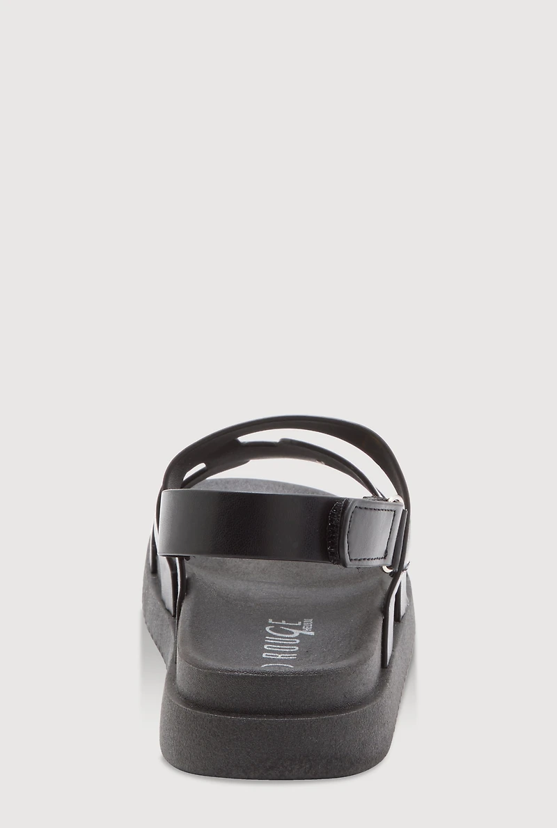 Womens Girls Faux Leather H Band Velcro Strap Footbed Sandals,