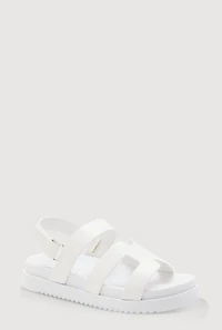Womens Girls Faux Leather H Band Velcro Strap Footbed Sandals, White, Size 1