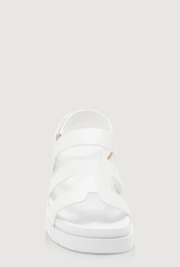 Womens Girls Faux Leather H Band Velcro Strap Footbed Sandals, White, Size 1
