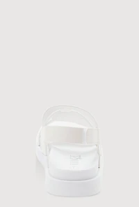 Womens Girls Faux Leather H Band Velcro Strap Footbed Sandals, White, Size 1