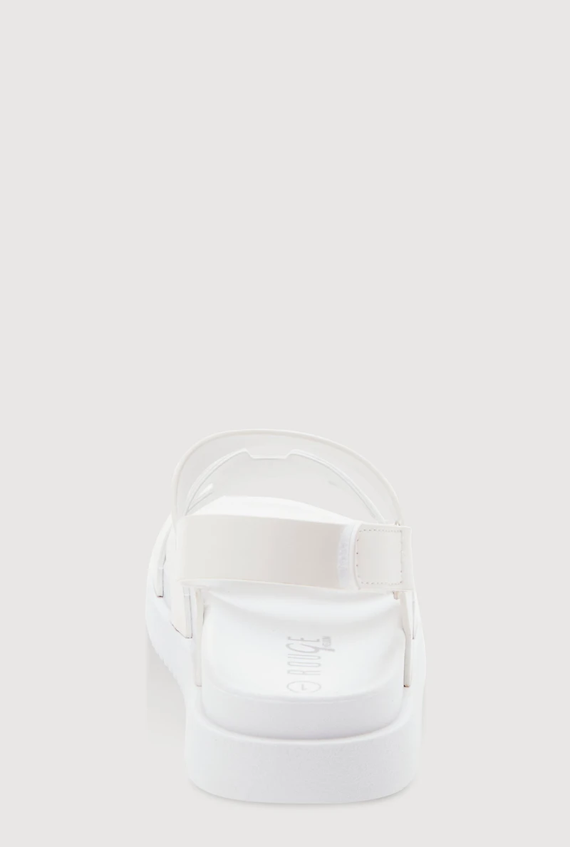 Womens Girls Faux Leather H Band Velcro Strap Footbed Sandals, White, Size 1