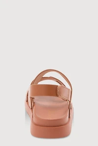 Womens Girls Faux Leather H Band Velcro Strap Footbed Sandals, Brown, Size 1