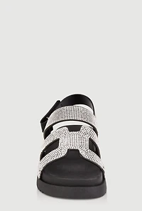 Womens Girls Rhinestone H Band Velcro Strap Sandals,