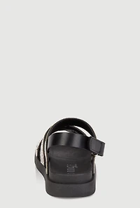 Womens Girls Rhinestone H Band Velcro Strap Sandals,