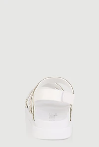 Womens Girls Rhinestone H Band Velcro Strap Sandals, White,