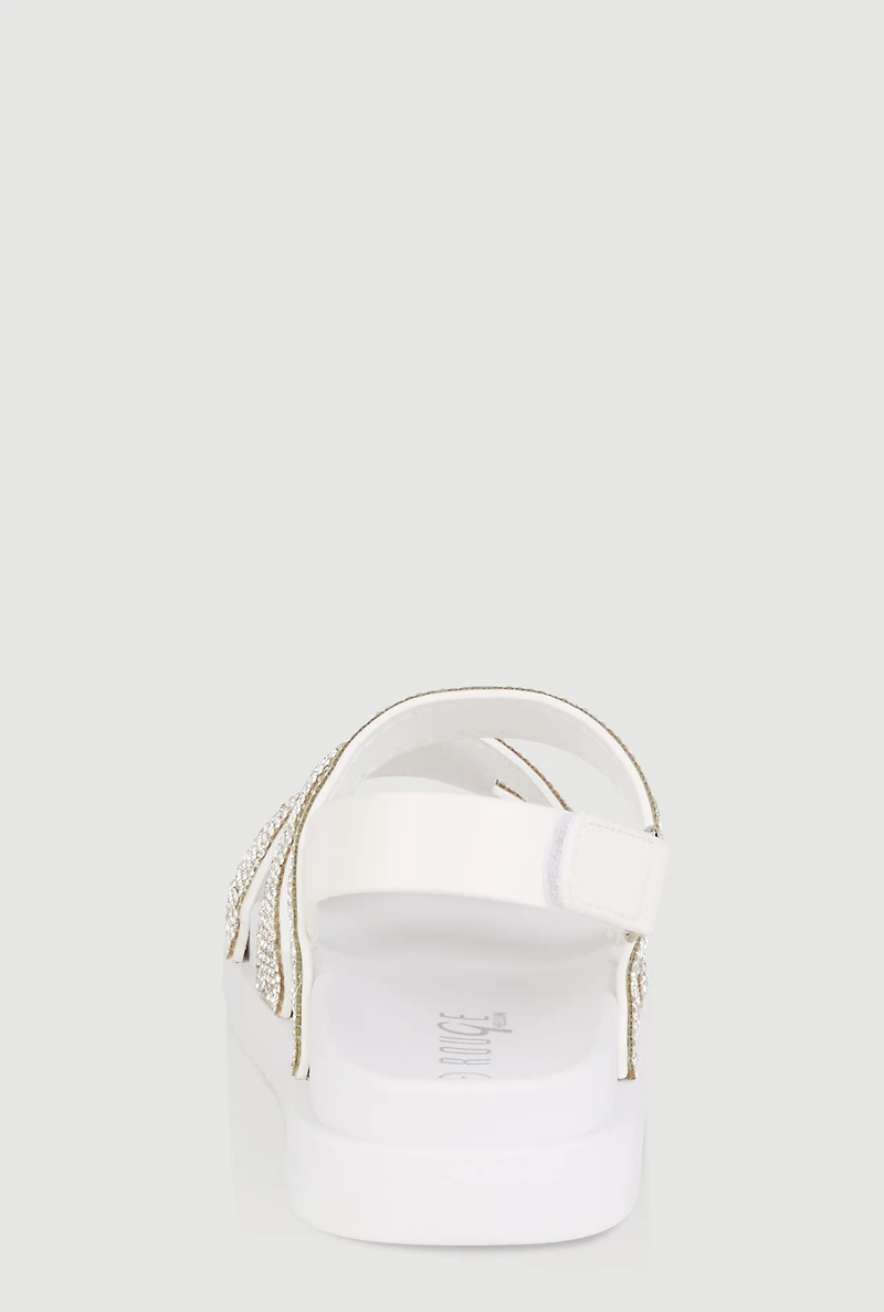 Girls Rhinestone H Band Velcro Strap Sandals