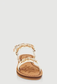 Womens Toddler Girls Embellished Rhinestone Flower Band Sandals, White, Size 8