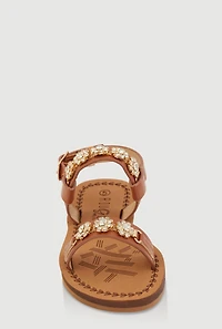 Womens Toddler Girls Embellished Rhinestone Flower Band Sandals, Brown, Size 8