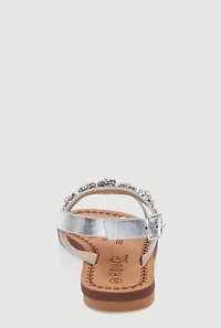 Womens Toddler Girls Flower Rhinestone Studded Buckle Strap Sandals, Silver,