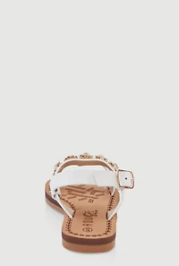 Womens Toddler Girls Flower Rhinestone Studded Buckle Strap Sandals, White, Size 5