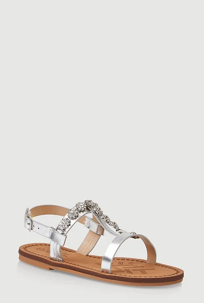 Girls Flower Embellished Rhinestone Sandals