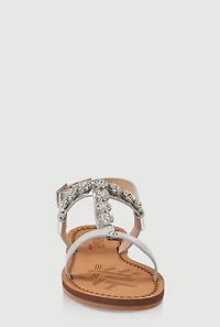 Womens Girls Flower Embellished Rhinestone Sandals, Silver, Size 3