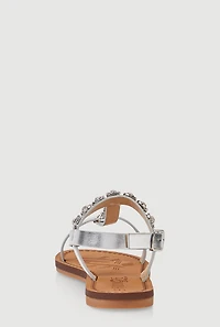 Womens Girls Flower Embellished Rhinestone Sandals, Silver, Size 13