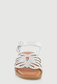 Womens Toddler Girls Rhinestone Butterfly Ankle Strap Sandals, White, Size 9