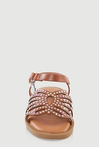 Womens Toddler Girls Rhinestone Butterfly Ankle Strap Sandals, Brown, Size 6