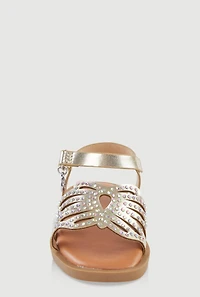 Womens Toddler Girls Rhinestone Butterfly Ankle Strap Sandals, Gold, Size 7