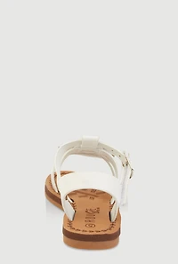 Womens Toddler Girls Flower Band Buckle Strap Sandals, White, Size 6