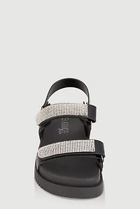 Womens Girls Rhinestone Double Velcro Strap Sandals, Black, Size 12