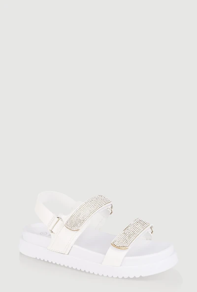 Girls Rhinestone Double Velcro Strap Sandals