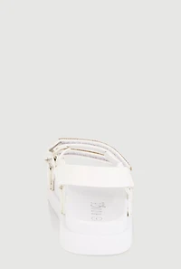 Womens Girls Rhinestone Double Velcro Strap Sandals, White,