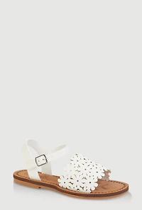 Womens Girls Flower Cut Out Band Sandals, White, Size 11