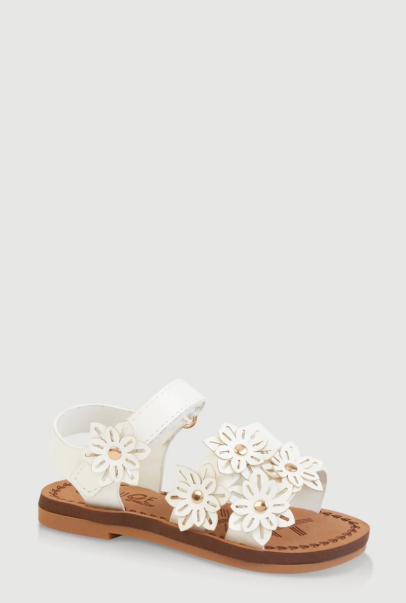 Womens Toddler Girls Flower Studded Velcro Strap Sandals, White, Size 6
