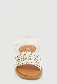 Womens Toddler Girls Studded Flower Band Velcro Strap Sandals, White,
