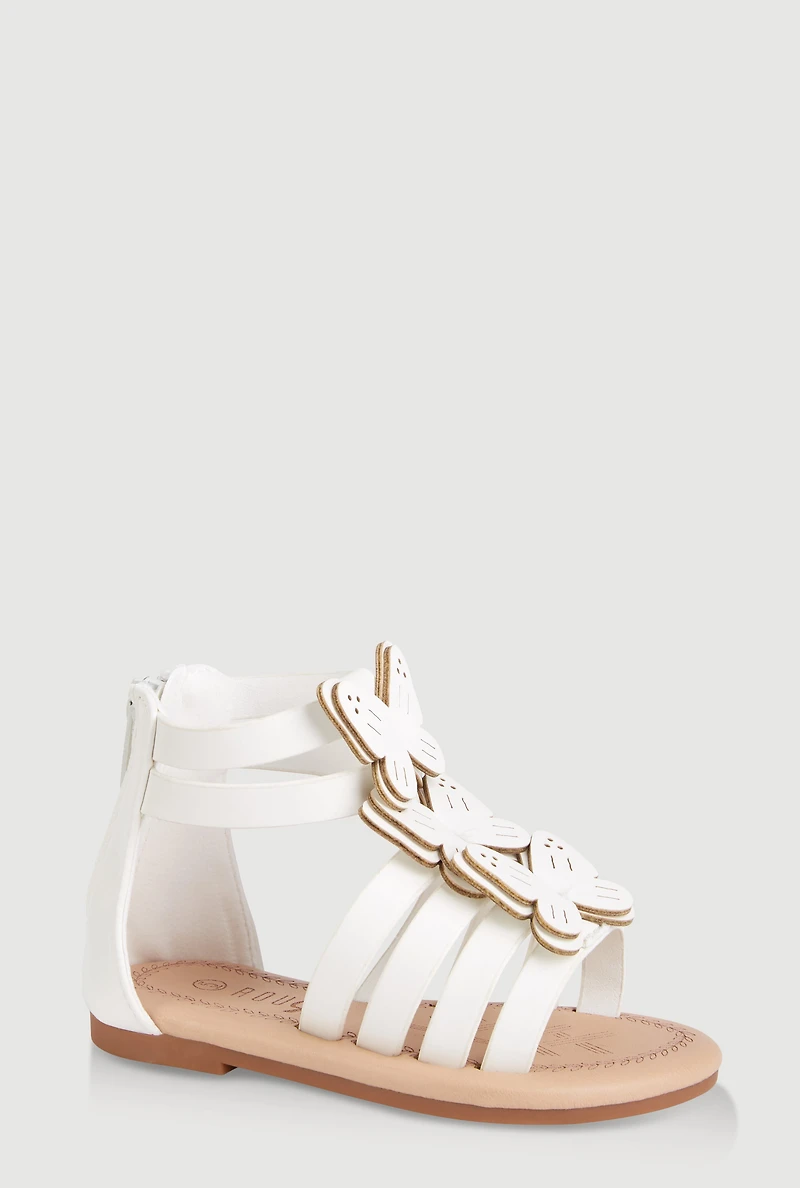 Womens Toddler Girls Butterfly Zip Back Gladiator Sandals, White, Size 7