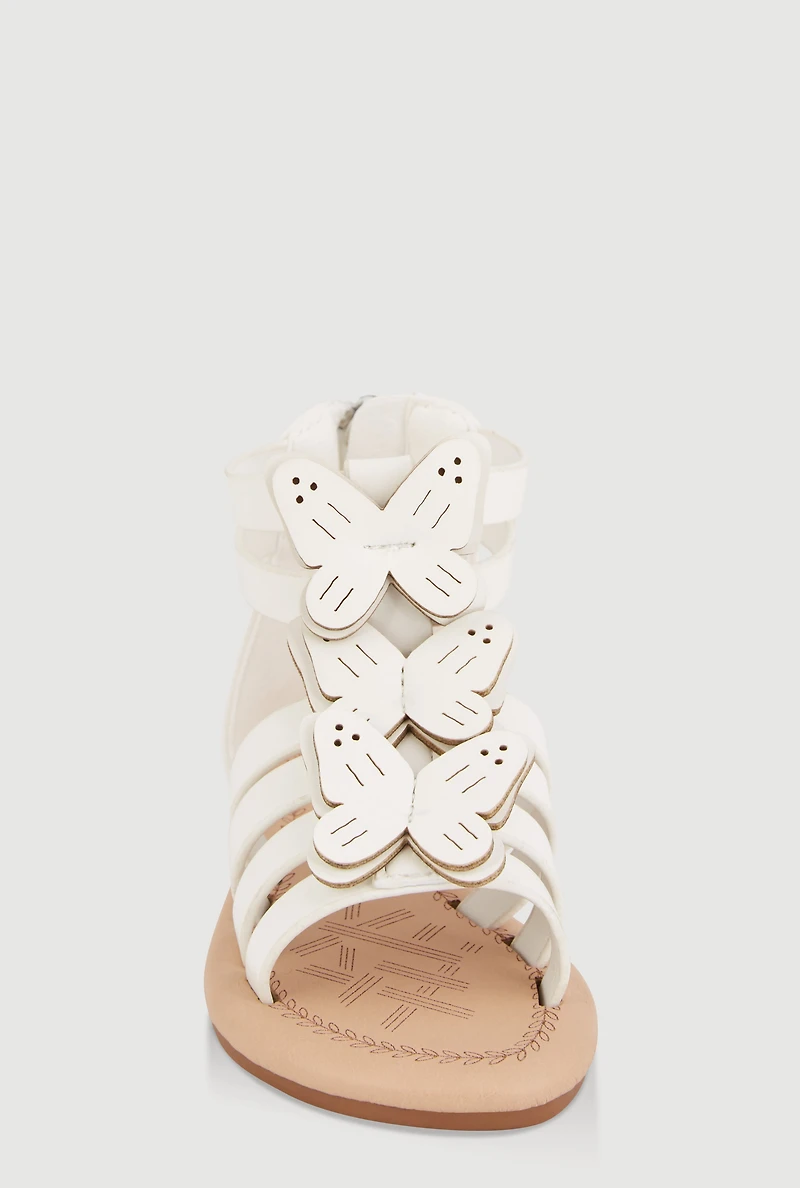 Womens Toddler Girls Butterfly Zip Back Gladiator Sandals, White, Size 8