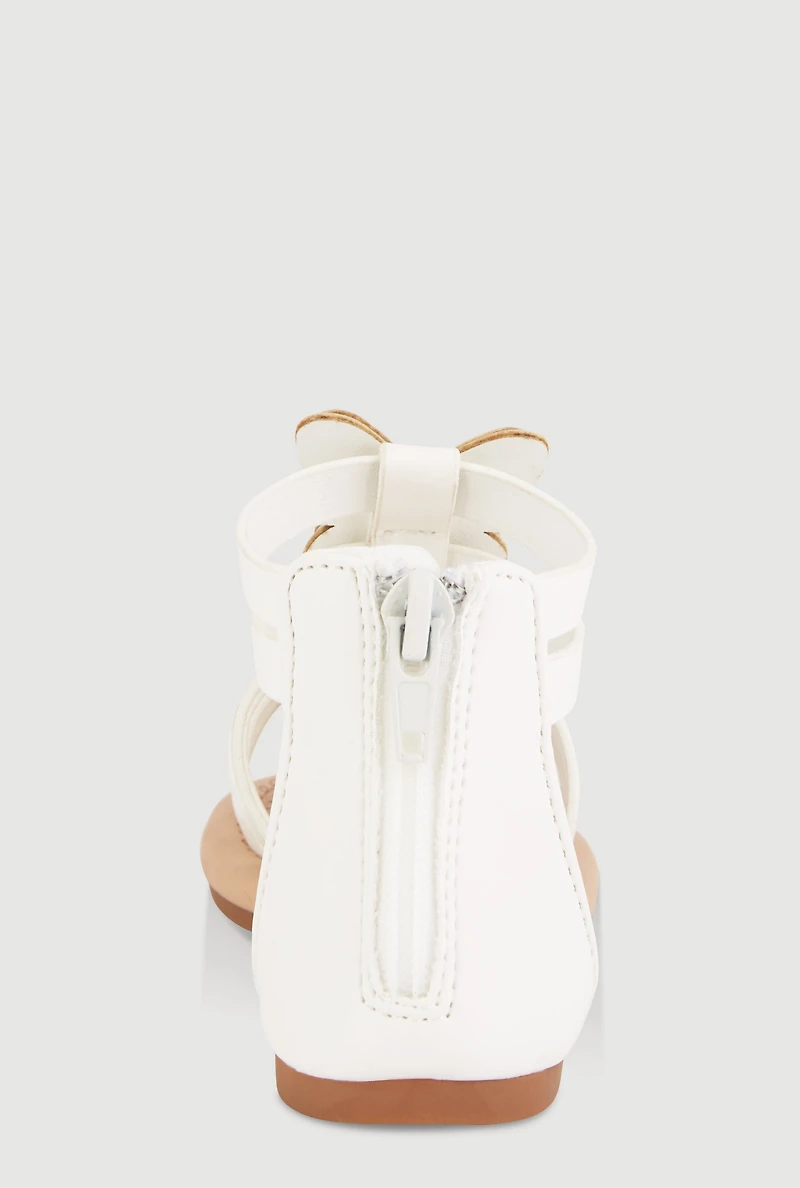 Womens Toddler Girls Butterfly Zip Back Gladiator Sandals, White, Size 8