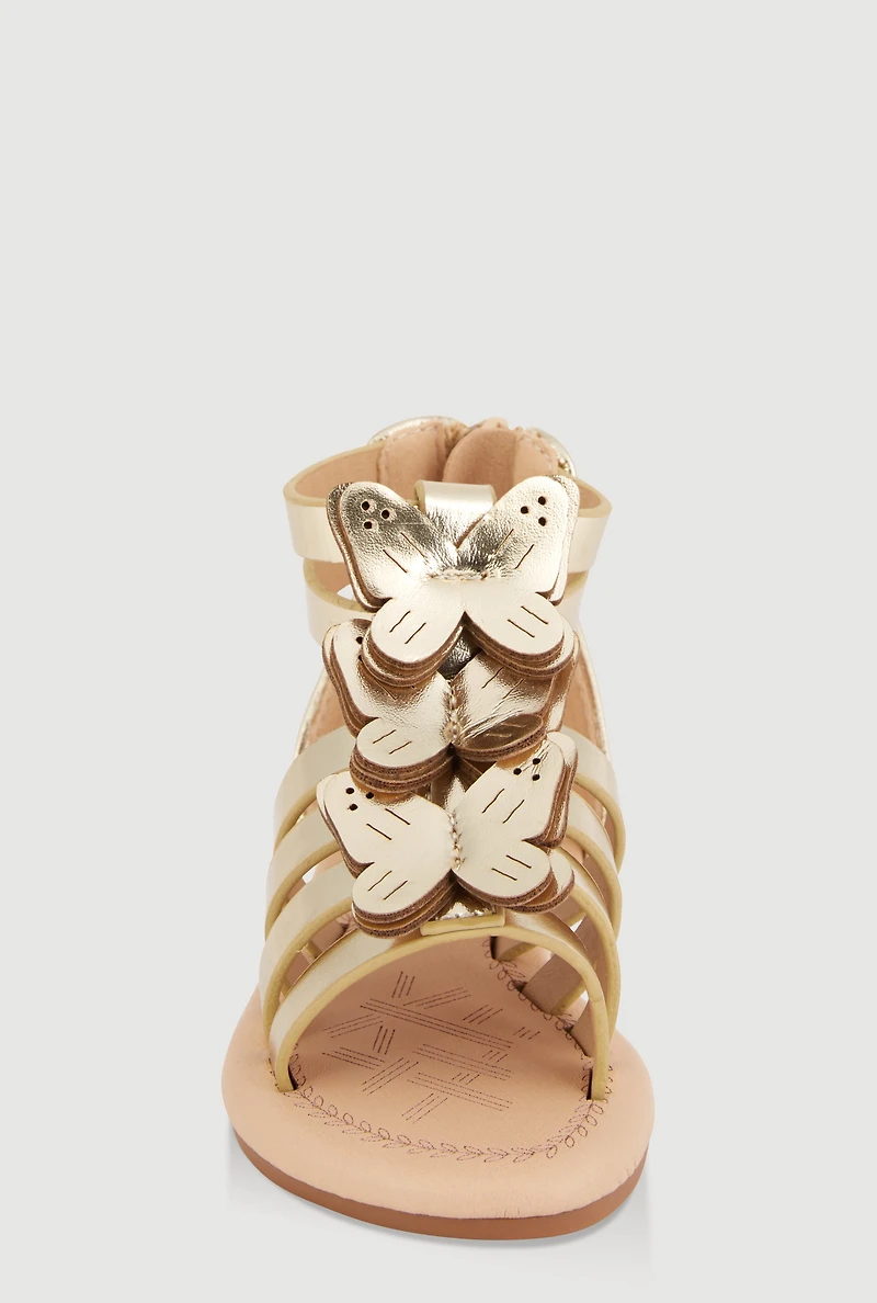 Womens Toddler Girls Butterfly Zip Back Gladiator Sandals, 6