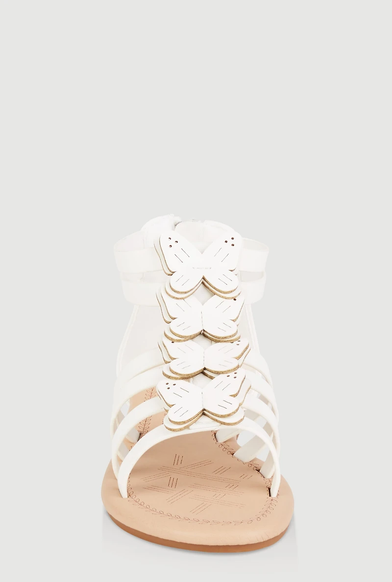 Womens Girls Butterfly Zip Back Gladiator Sandals, White, Size 13