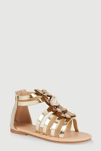 Womens Girls Butterfly Zip Back Gladiator Sandals, Gold, Size 3