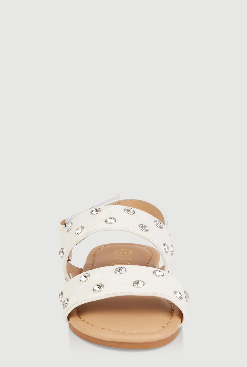 Womens Toddler Girls Rhinestone Studded Velcro Strap Sandals, White, Size 7