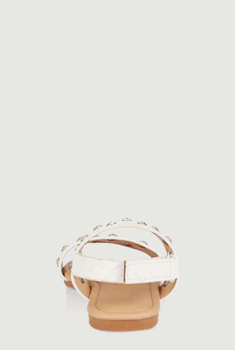 Womens Toddler Girls Rhinestone Studded Velcro Strap Sandals, White, Size 7